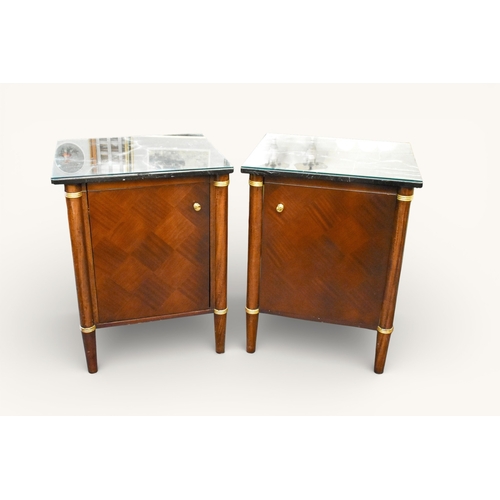 256 - A pair contemporary Regency style marble top cupboards retailed by John Tanous Ltd. Having checkerbo... 