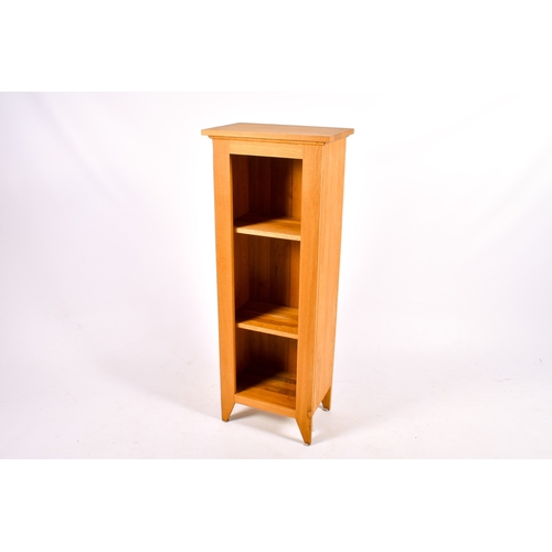 269 - Modern solid light oak slender open bookcase. H120cm x W46cm x D30cm