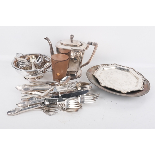 1120 - A collection of silverplated table items. Including a coffee pot, a silverplated Crescent Silverware... 
