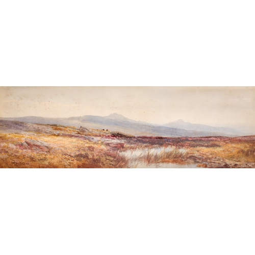 175 - A 20th century watercolour moorland landscape. Indistinctly signed 'W. Wid-er-', 24cm x 72cm, framed... 