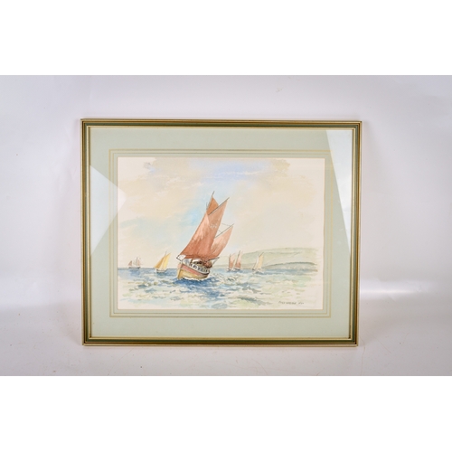 272 - Peter Webster (20th century) watercolour, boats sailing off the coast. Signed and dated '5/90' (lowe... 