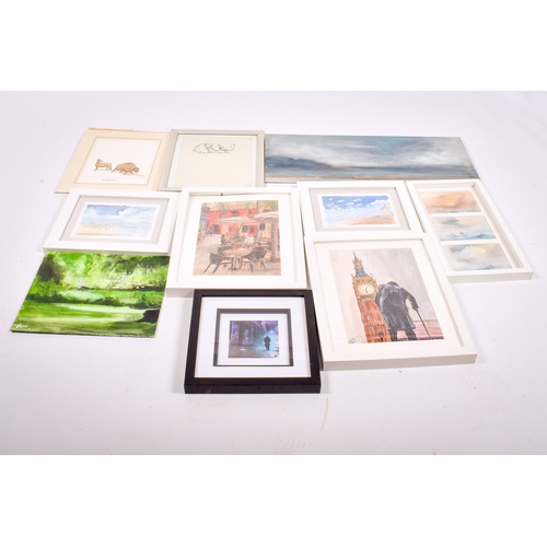 273 - An assortment of contemporary artwork. Including two watercolours signed 'Myers', one titled 'Walton... 