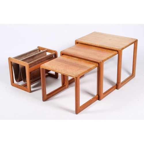 24 - A Danish mid-century teak nest of tables by Salin Mobler and a teak magazine rack with suede lining.... 
