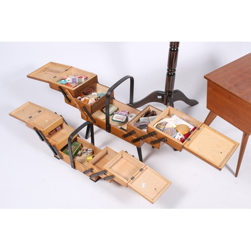 38 - A tailor's dress makers dummy along with three vintage sewing boxes. Two boxes on angular legs, larg... 