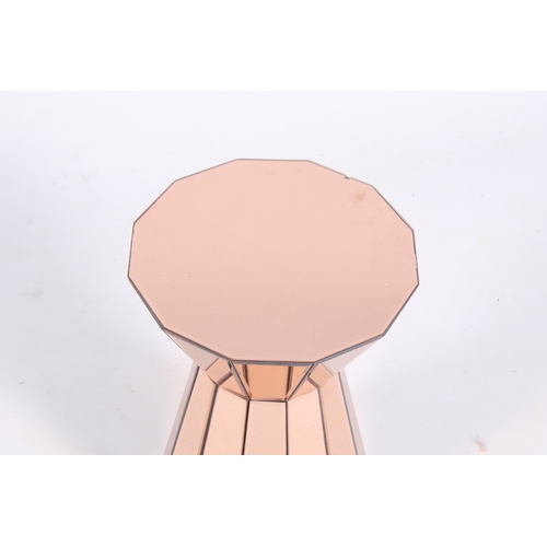 40 - A retro style, modern rose gold mirror glass side table / stand with dodecagon shaped top. H51cm x W... 