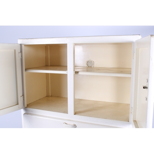 42 - A 20th century retro kitchen unit, painted white. Two-door cupboard above drop down shelf and cupboa... 