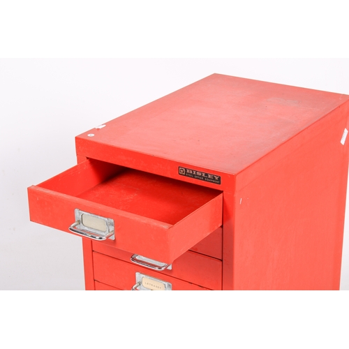47 - Bisley red painted metal eight drawer filing cabinet. H67cm x W28cm x D41cm