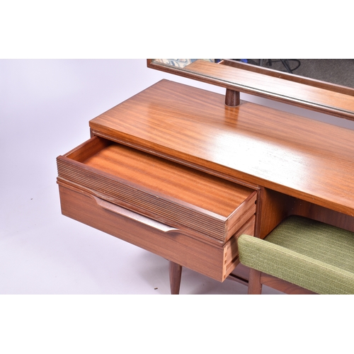 52 - A mid-century White & Newton afromosia teak dressing table with mirror and upholstered stool. H107cm... 