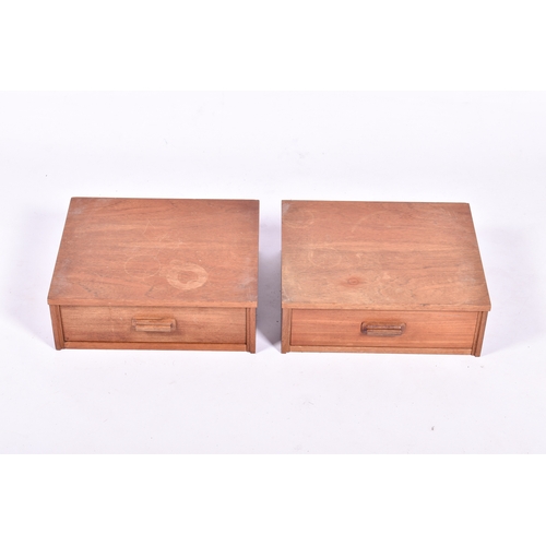 58 - A mid-20th century pair of bedside tables attavched to headboard (removable). Each unit with a singl... 