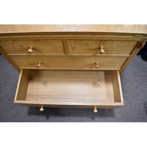 1 - Robert 'Mouseman' Thompson (British, 1876-1975) of Kilburn. A solid, light oak bureau with adzed top... 