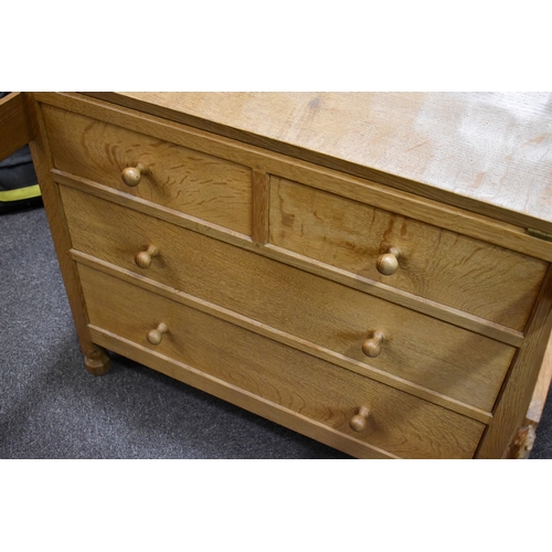 1 - Robert 'Mouseman' Thompson (British, 1876-1975) of Kilburn. A solid, light oak bureau with adzed top... 