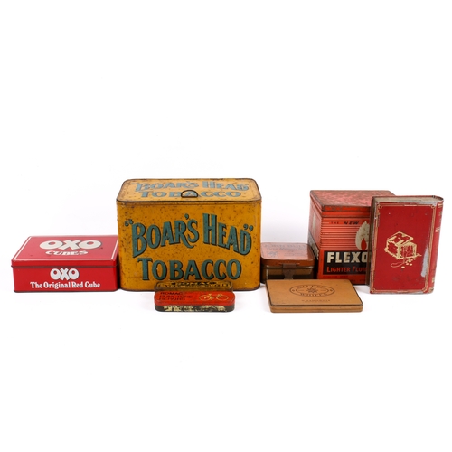 204 - Group of assorted vintage advertising packaging tins. Including Boar's Head Tobacco, Oxo, etc. Large... 