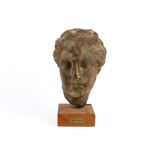 211 - A patinated plaster Classical Greek style bust of Hygeia. Goddess of health and cleanliness, raised ... 