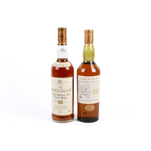 234 - Two bottles of Single Malt Scotch whisky. Comprising  Macallan 10 years old, 40% vol, 70cl and Talis... 