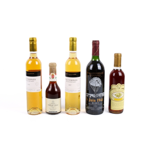 235 - A group of five bottles of wine. Including two Sauternes 500ml, 1992 Buzet 750ml, 1994 Brown Brother... 