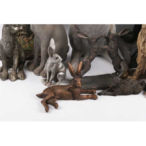 258 - A collection of assorted models of hares plus a cast metal cockerill doorstops. Largest H50cm