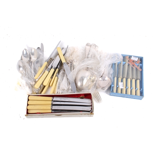 192 - A collection of assorted silver plate flatware. Including boxed knives and Waring & Gillow spoons an... 
