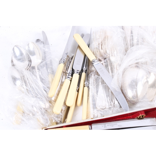 192 - A collection of assorted silver plate flatware. Including boxed knives and Waring & Gillow spoons an... 