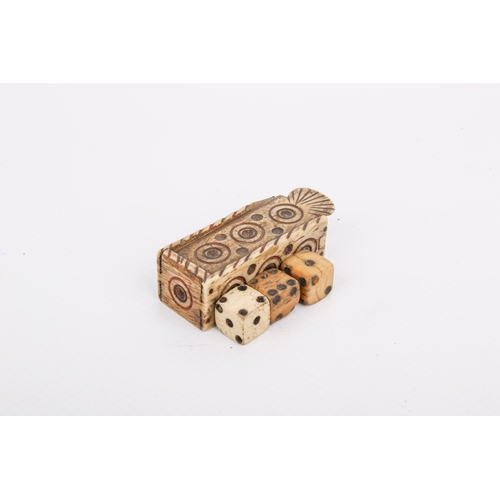 10 - A Napoleonic prisoner of war bone games box. With engraved and painted decoration and a sliding lid,... 
