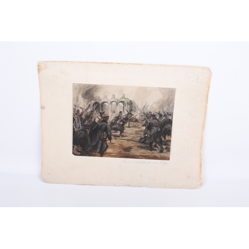 25 - Charles Fouqueray (French 1869-1956), watercolour and charcoal WWI picture. Indistinctly titled, sig... 