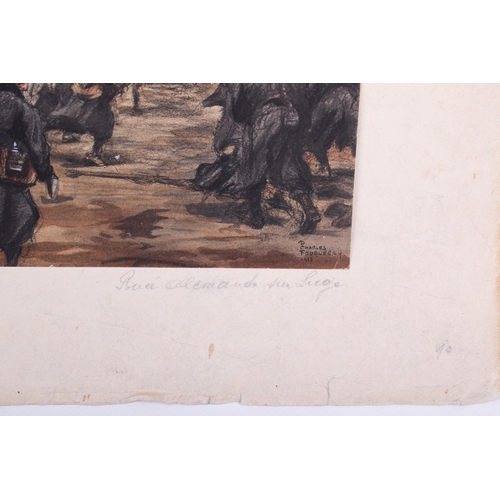 25 - Charles Fouqueray (French 1869-1956), watercolour and charcoal WWI picture. Indistinctly titled, sig... 