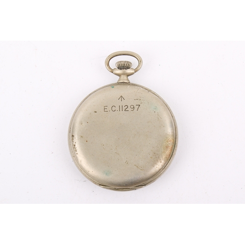 10A - A wite metal Tavanne's military pocket watch. With black Arabic numerals and secondary dial to the w... 