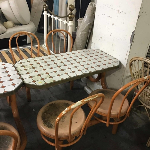 357 - 1950'S METAL FIXED BISTRO TABLE AND FOUR CHAIRS