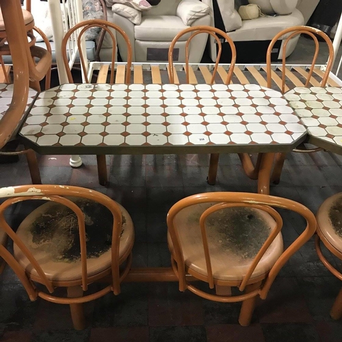 358 - 1950'S METAL FIXED BISTRO TABLE AND FOUR CHAIRS