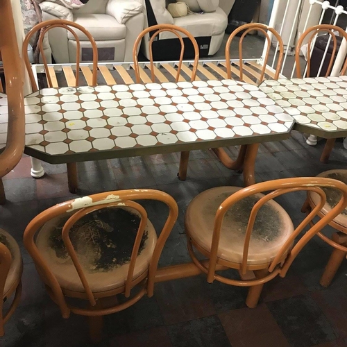 359 - 1950'S METAL FIXED BISTRO TABLE AND FOUR CHAIRS