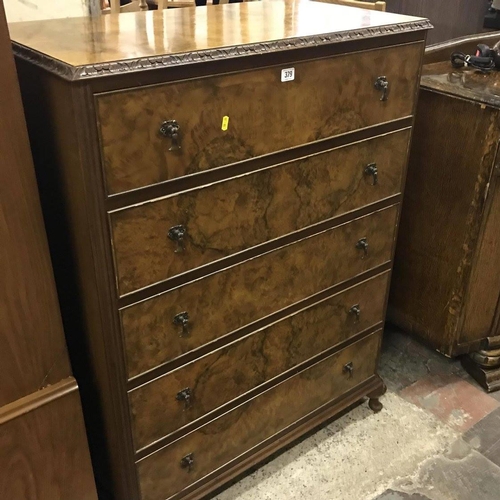 379 - FIGURED WALNUT CHEST OF DRAWERS