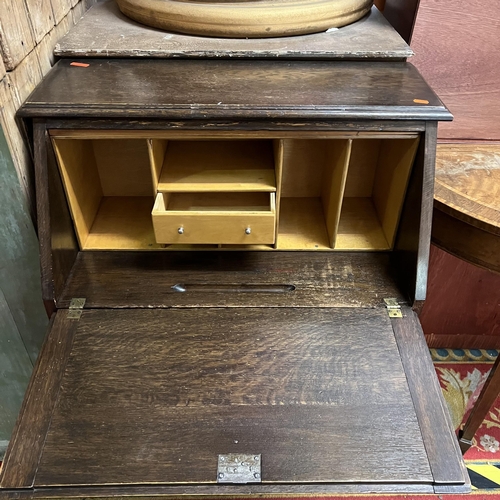 19 - Oak fold front bureau with brass handles