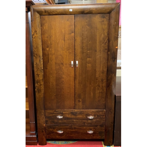 31 - Solid oak double door wardrobe with double drawer bottom