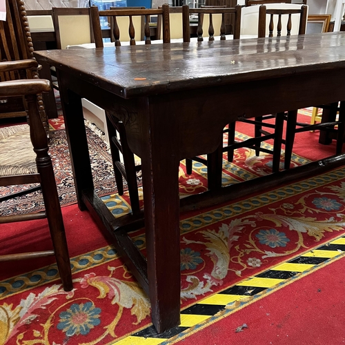 347 - Solid oak farmhouse table circa 1700 - 200x99x75cm and Harlequin set of 6 rush bottom dining chairs ... 