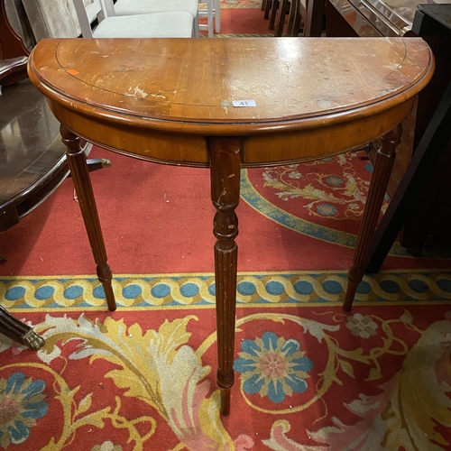 41 - Half moon console table on turn legs in Mahogany