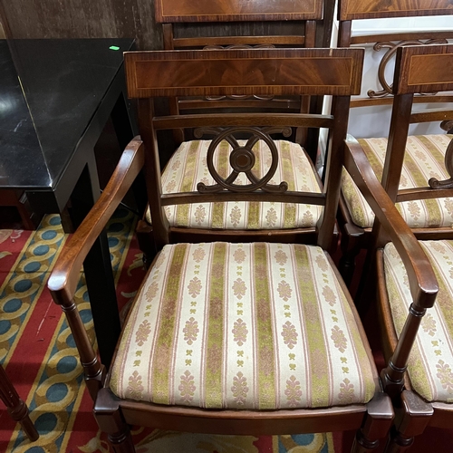 42 - Set of four regency stripe dining chairs and two matching carvers on turn legs