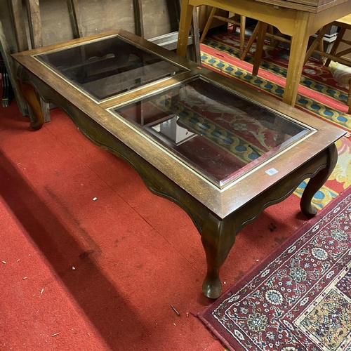 58 - Mahogany double glass panelled coffee table on Queen Anne legs