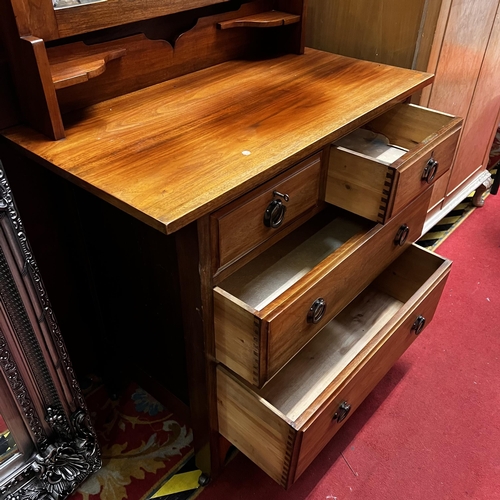 2 - Edwardian mahogany art nouveau dressing chest complete with bevelled glass mirror, key and brass han... 