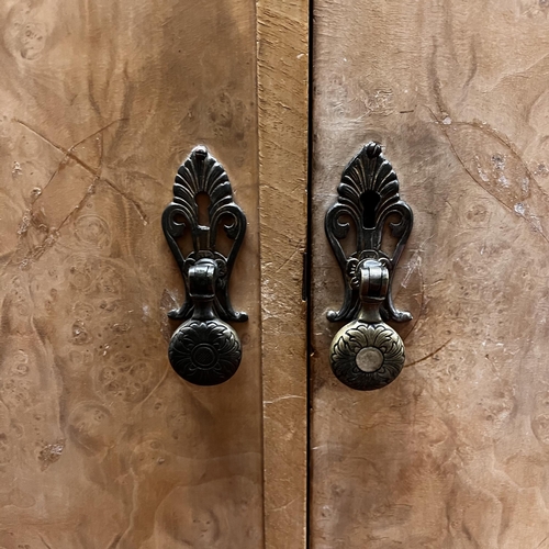 3 - 1950’s heavily carved bleached walnut double door wardrobe complete with brass handles on Queen Anne... 