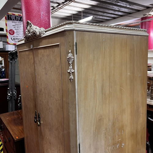 3 - 1950’s heavily carved bleached walnut double door wardrobe complete with brass handles on Queen Anne... 