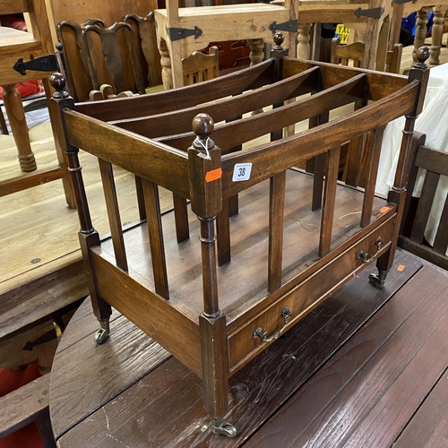 38 - Mahogany Canterbury magazine rack with single drawer base