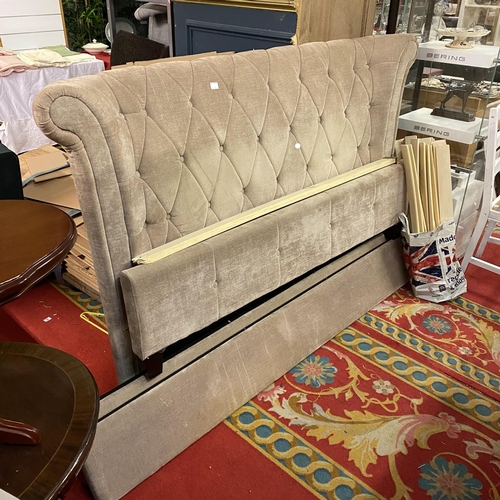 41 - Double bed frame with winged back studded headboard in VGC