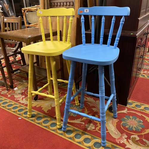 46 - Pair of kitchen chairs/ bar stools in blue and yellow