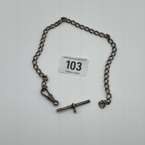 103 - Hall marked silver fob chain - 11.14g