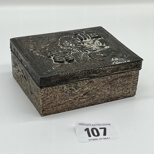 107 - Asian dragon metal box with fabric liner