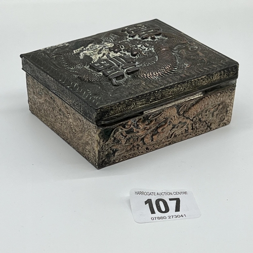 107 - Asian dragon metal box with fabric liner