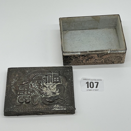 107 - Asian dragon metal box with fabric liner