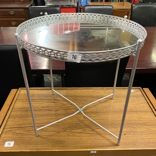 16 - Silver plated tray table with mirrored glass top