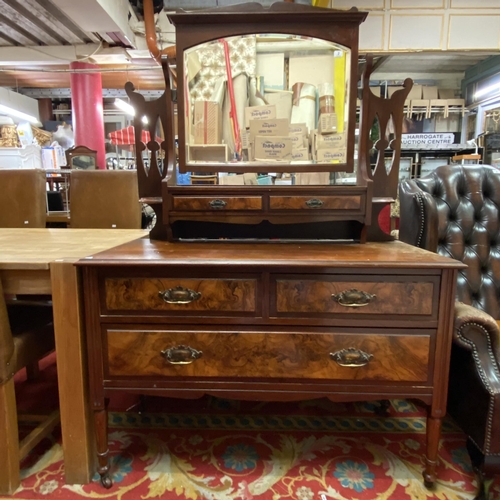 2 - Edwardian walnut and mahogany dressing table on castors