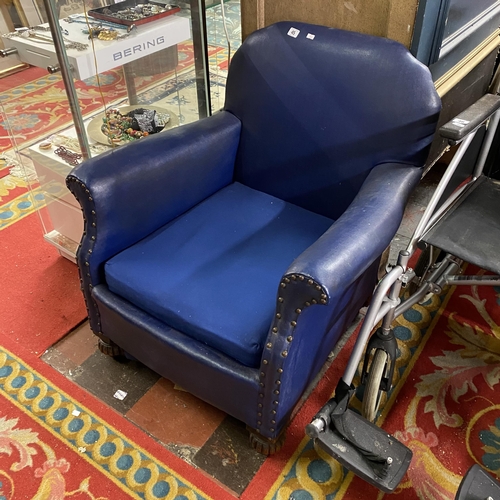 45 - Vintage blue studded armchair