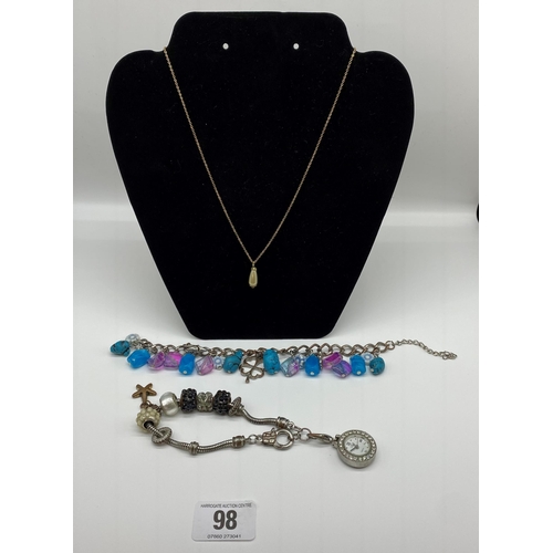 98 - One pearl pendant necklace with two charm bracelets